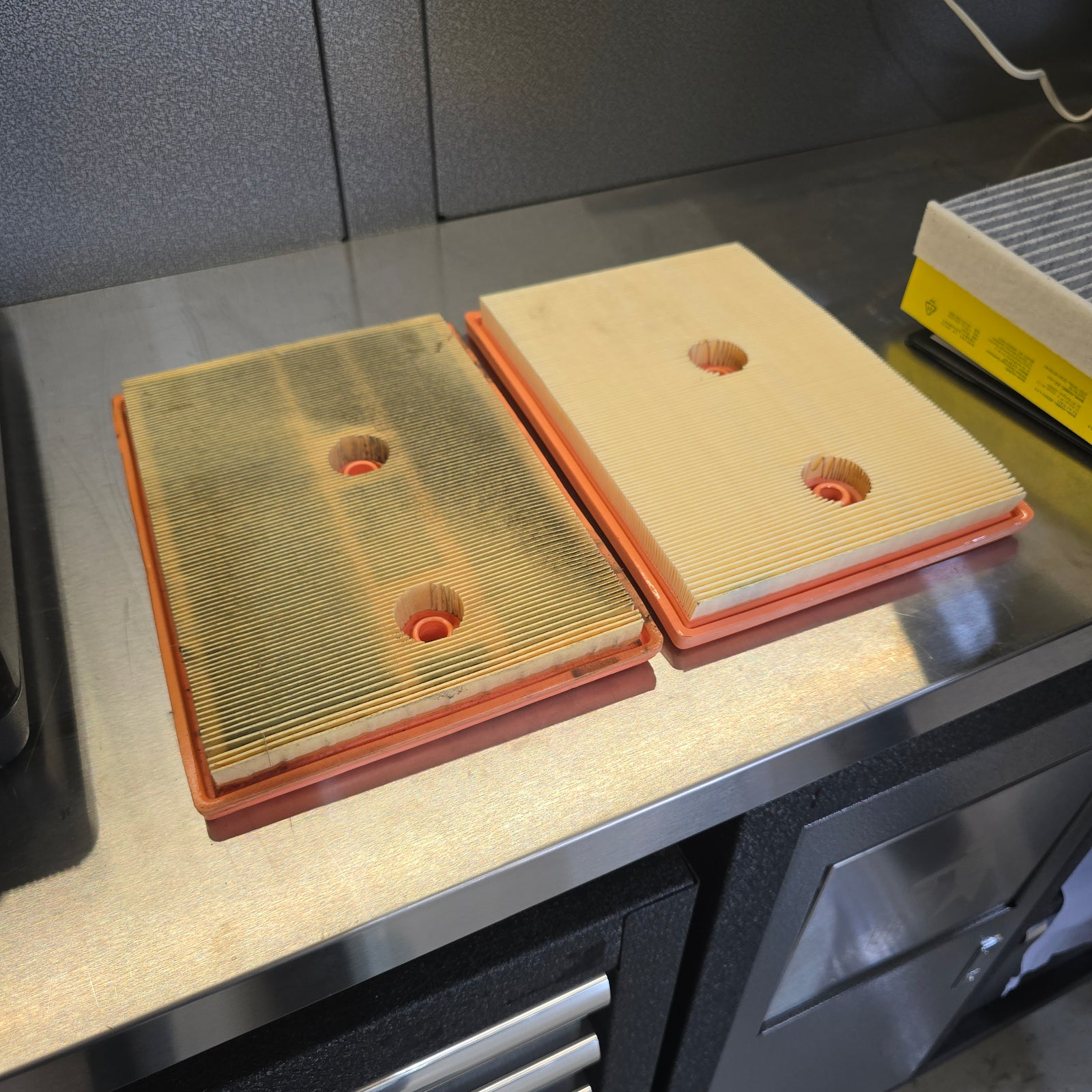 Volkswagen Air Filter replacement and comparison at PSC Autocentre workshop in Cheltenham, a specialist German vehicle service centre