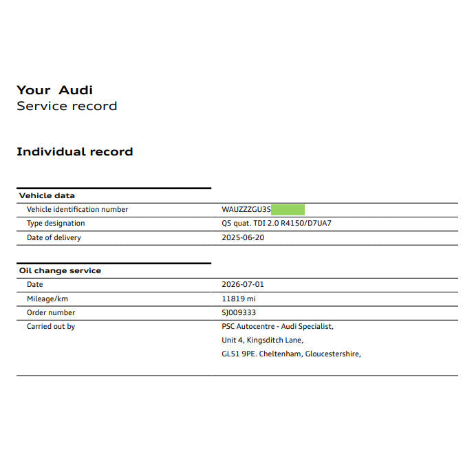 Audi Q5 Servicing (2025-present) - Choose Minor, Medium or Major
